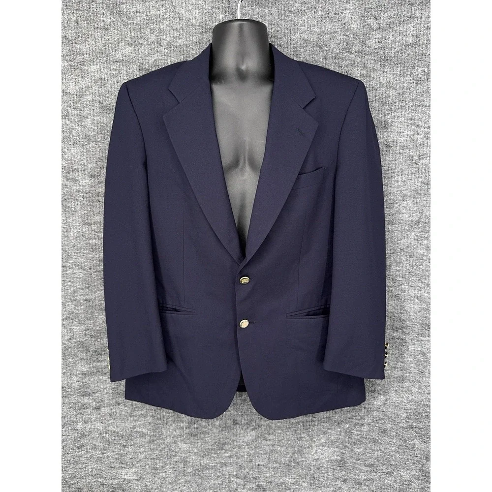 VTG Burberrys Blazer Sport Coat Mens 42 Blue Super 100s Wool Gold Buttons USA